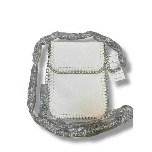 Muse Royale Link Chain Crossbody Mini Bag Flap Top Snap Closure White 25" - Picture 2 of 10